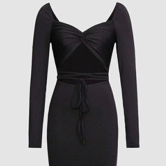 Micas Tie Waist Twisted Front Mini Black Dress Size Large — image 2 of 8